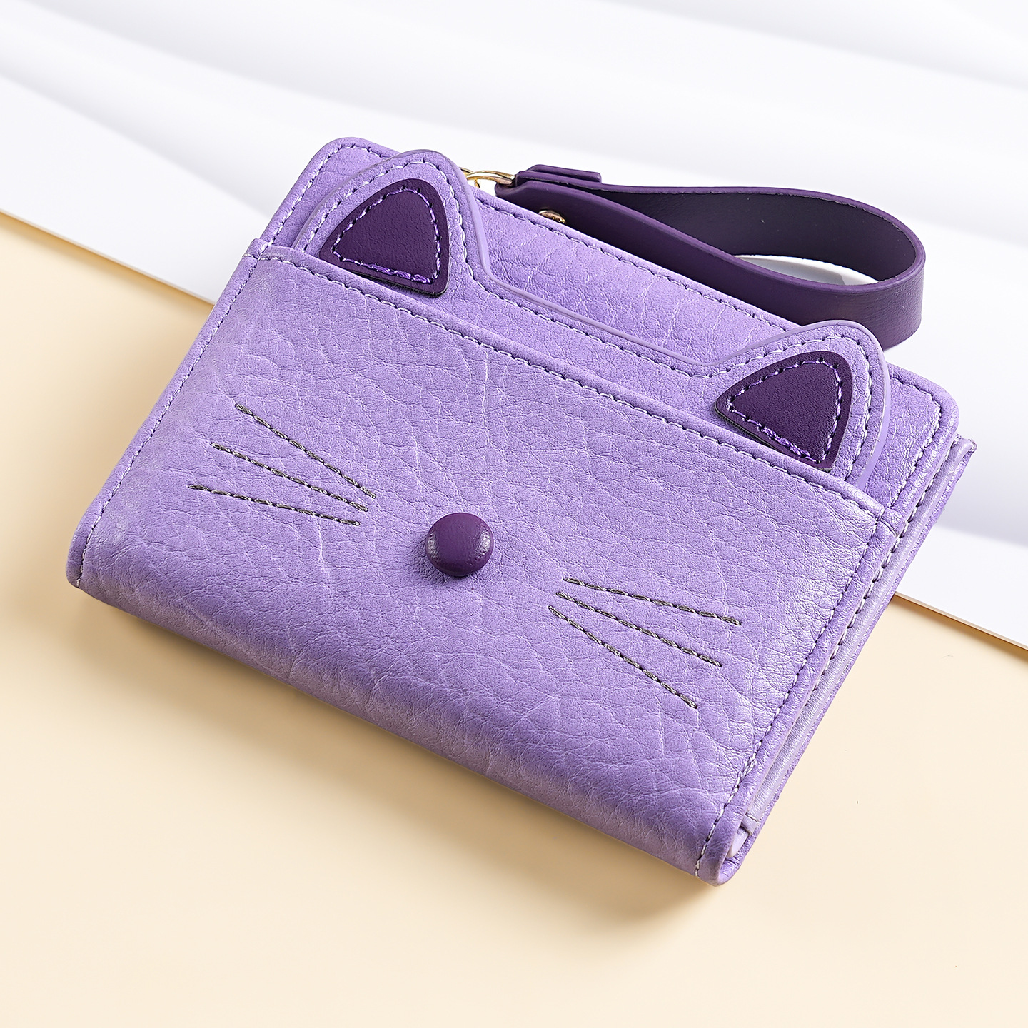 TEMU Cat Original Nowy Styl Damski Krótki Portfel, Modny Design, Wygodny Zamek Błyskawiczny, Wiele Przegródek na Karty, Miejsce na Dowód Osobisty,