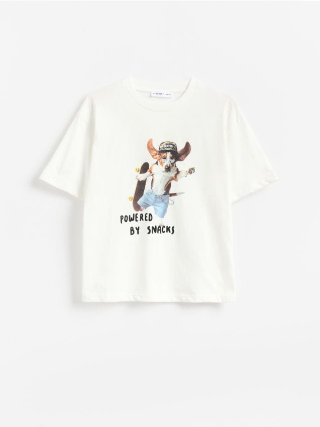 Reserved - Bawełniany t-shirt z nadrukiem - biały