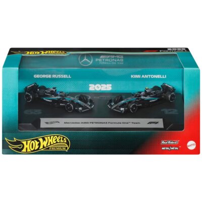 Zestaw pojazdów Hot Wheels Premium Formuła 1 Mercedes-Benz George Russell Kimi Antonelli JMM93 (2 szt.)