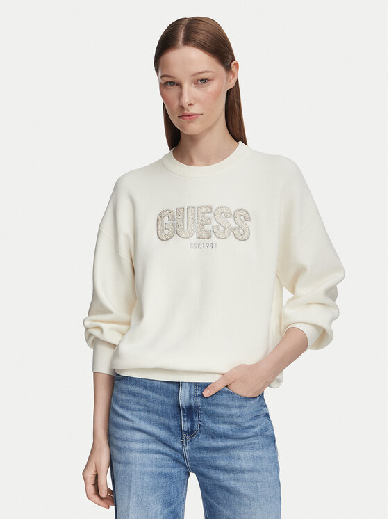 Guess Sweter W6YR30 Z0978 Kremowy Regular Fit