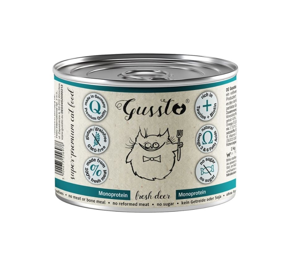 GUSSTO Fresh Deer 200 g świeży jeleń, monoproteinowa mokra karma dla kotów