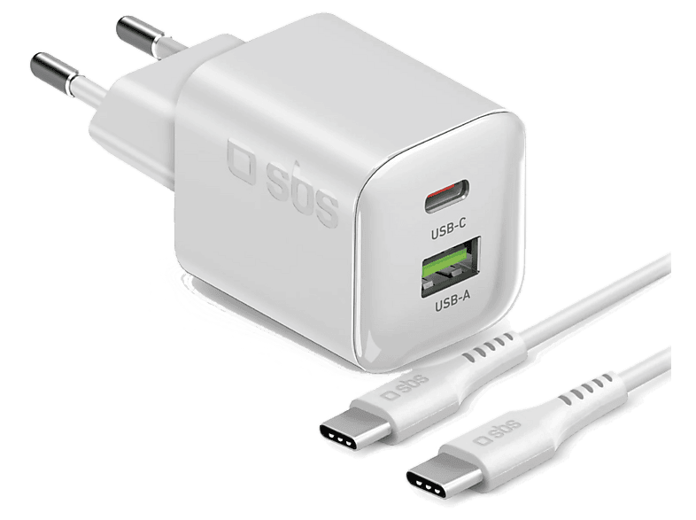 Ładowarka sieciowa SBS 20W GaN PD 1x USB-C USB-A + kabel 1.5m Biały
