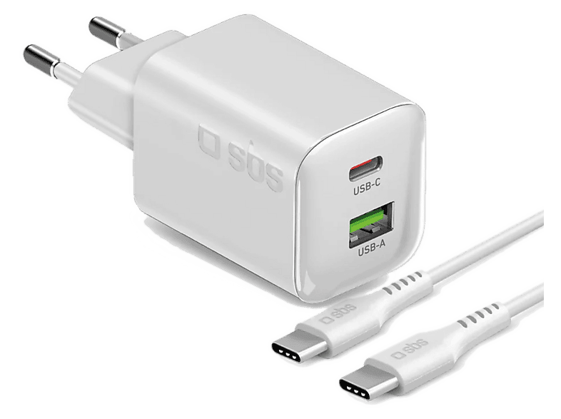 Ładowarka sieciowa SBS 45W GaN PD 1x USB-C USB-A + kabel 1.5m Biały