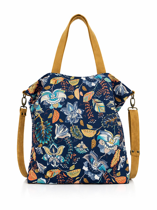 Torba na ramię XXL - print jesienne kwiaty