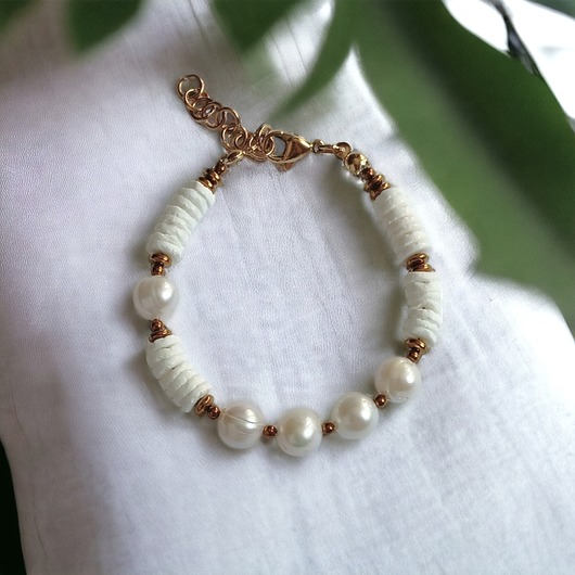 LIMITOWANA bransoletka : kolekcja summer white : PERŁY & MUSZLA