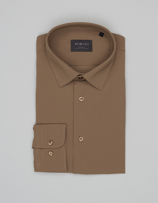 Koszula Ateleta 00664 długi rękaw beżowy slim fit