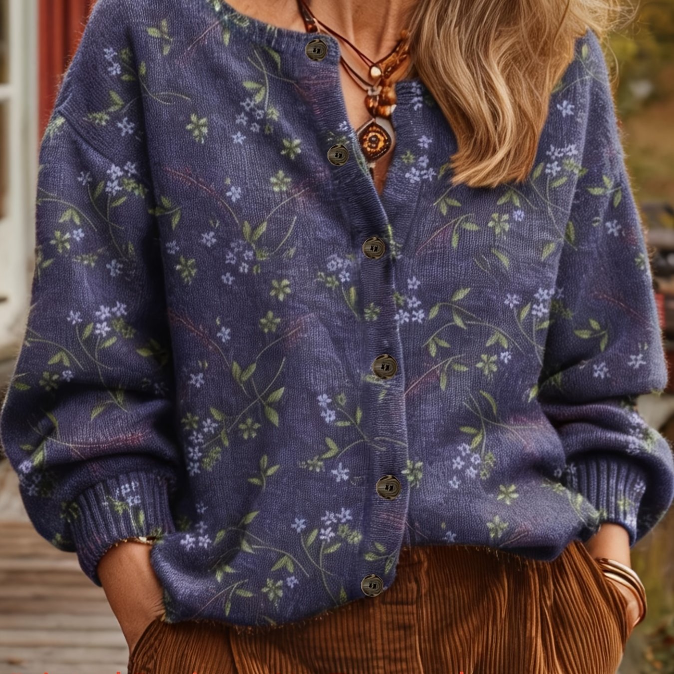 TEMU Drukowany Wzór – Bez Tekstury Wiosenna Moda Nowy Okrągły Dekolt Kardigan Damski Top Kwiatowy Wzór Cyfrowy Print Trendowy Lekki Sweter Kurtka