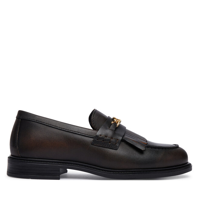 Loafersy Tommy Hilfiger Th Chain Fringe Leather Loafer FW0FW09668 Brązowy ciemny