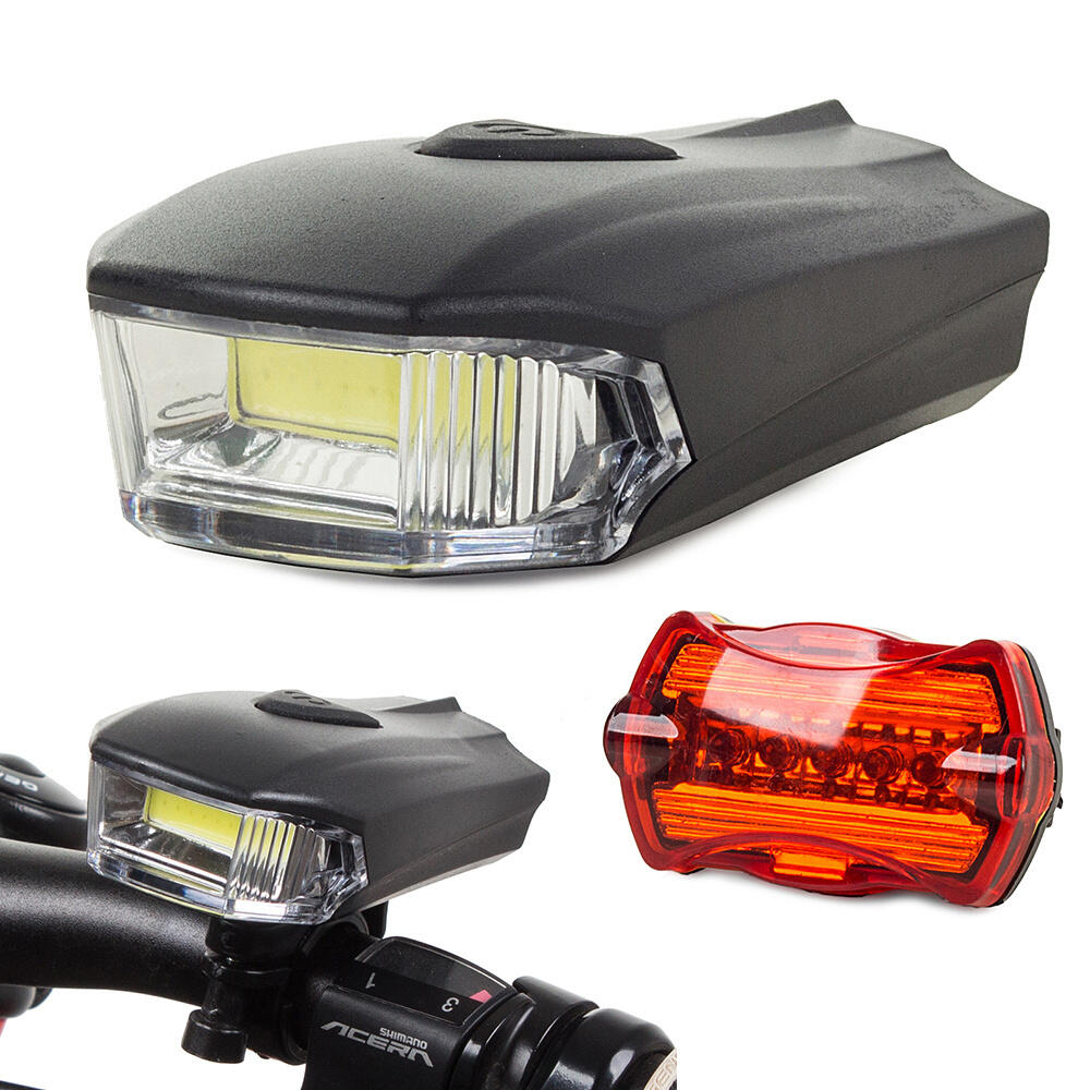 Zestaw oświetlenia rowerowego: przód, tył COB LED - lampki na baterie