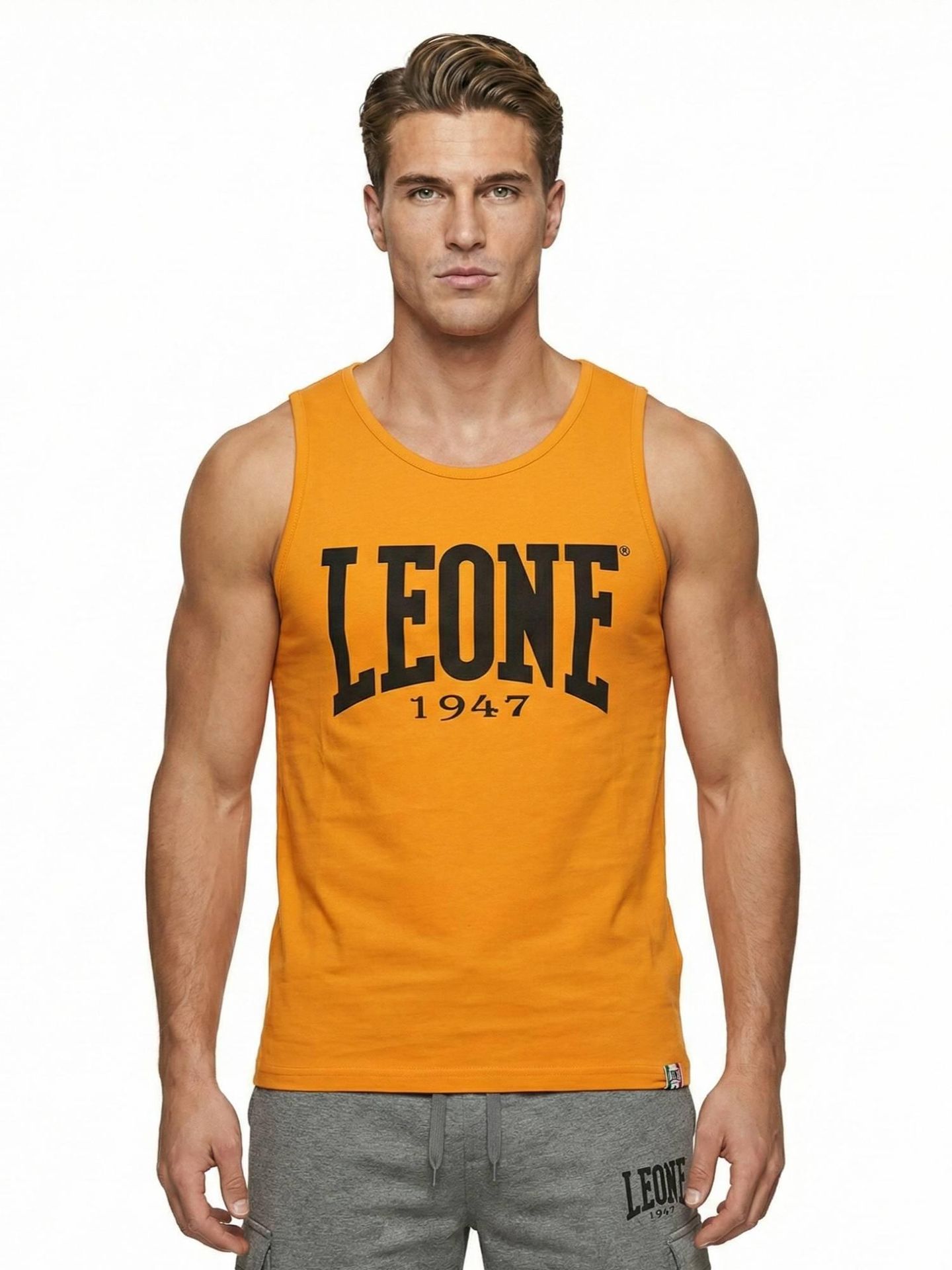 Koszulka męska Leone 1947 Apparel bez rękawów z dużym logo styl bokserski