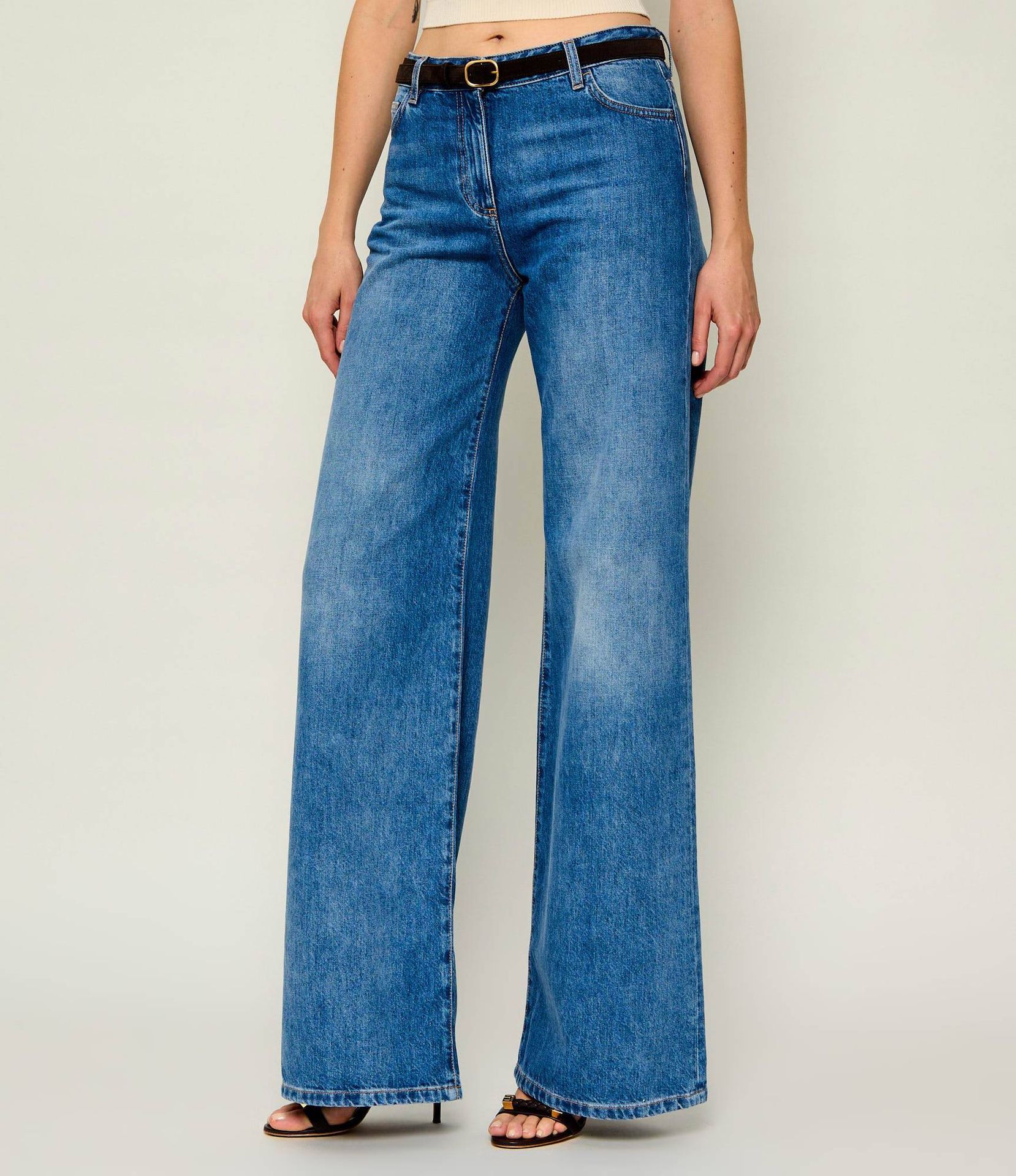 Elisabetta Franchi Jeansy + skórzany pasek flare fit