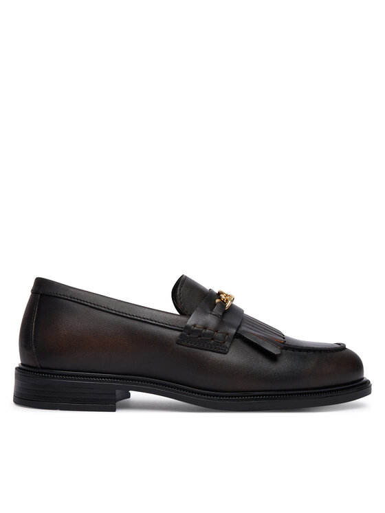 Tommy Hilfiger Loafersy Th Chain Fringe Leather Loafer FW0FW09668 Brązowy ciemny