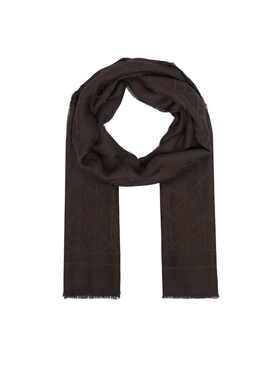 Calvin Klein Szal Emblem Aop Glossy Tonal Scarf LV04F8096G Brązowy ciemny