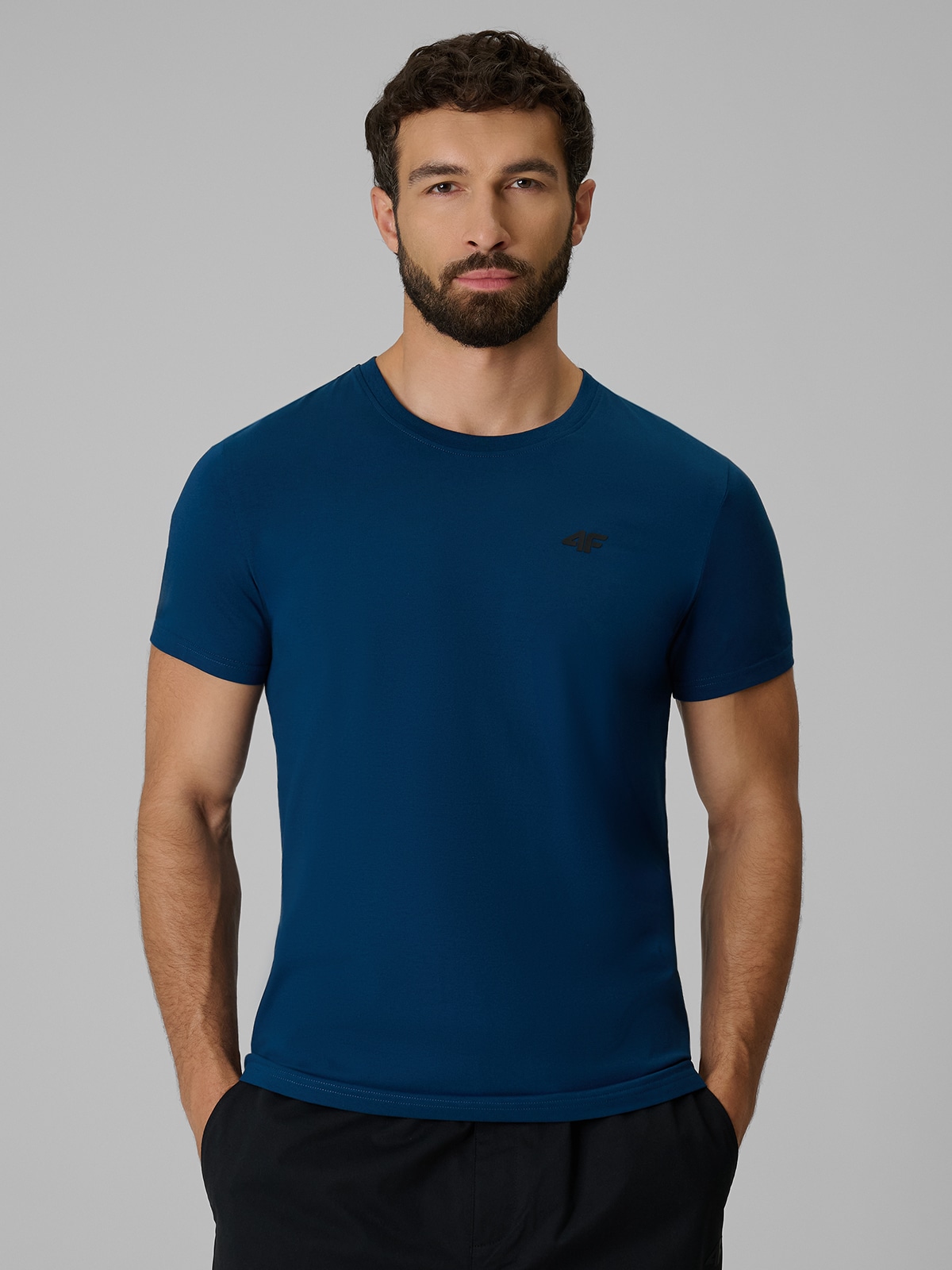 4F T-shirt slim gładki męski - szary XXL