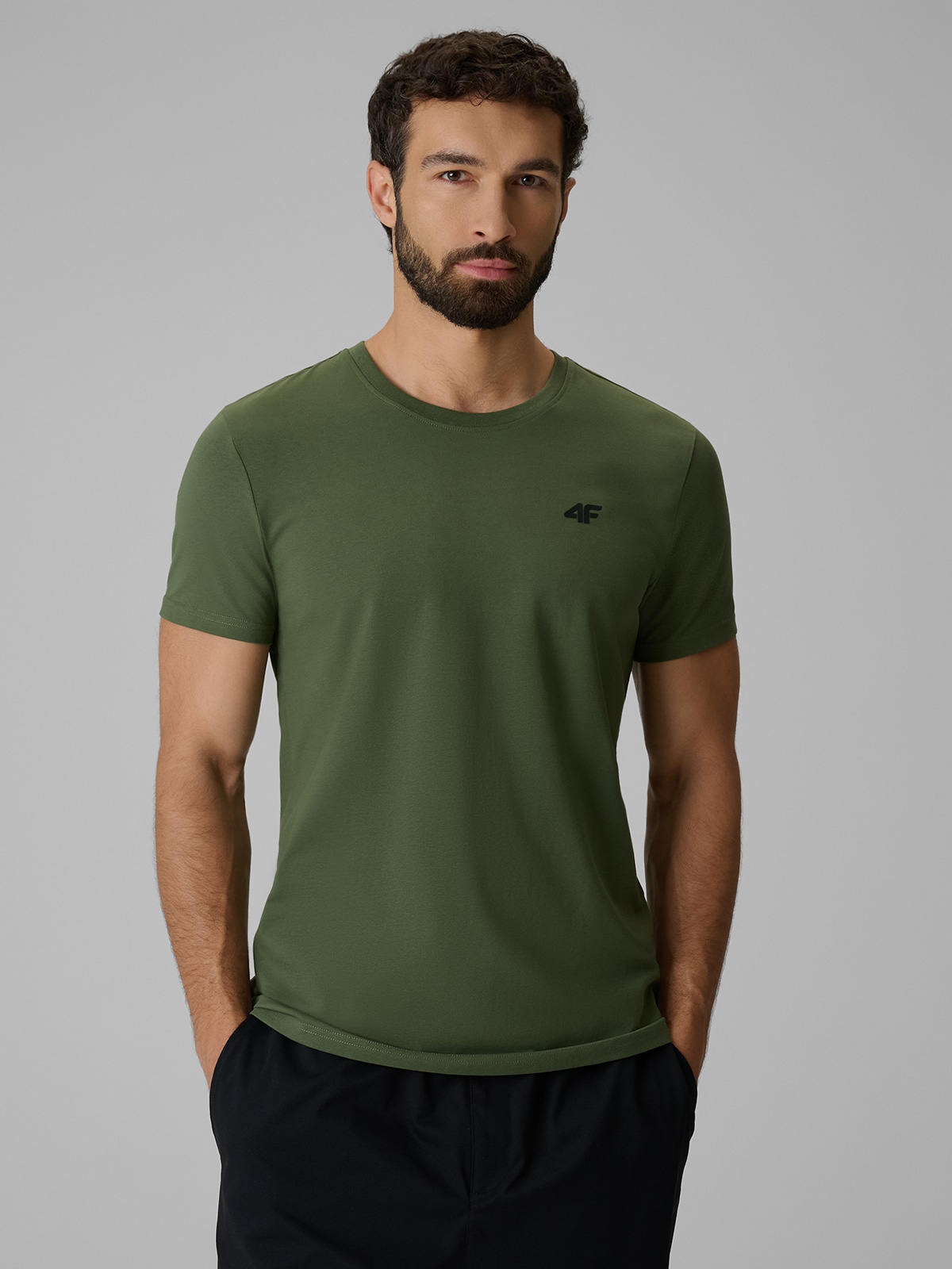 4F T-shirt slim gładki męski - granatowy XXL