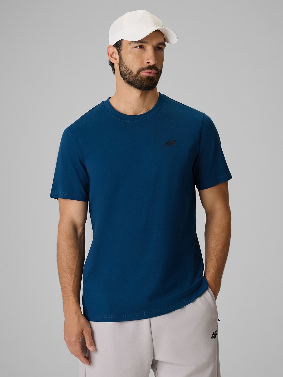 4F T-shirt regular gładki męski - granatowy XXL