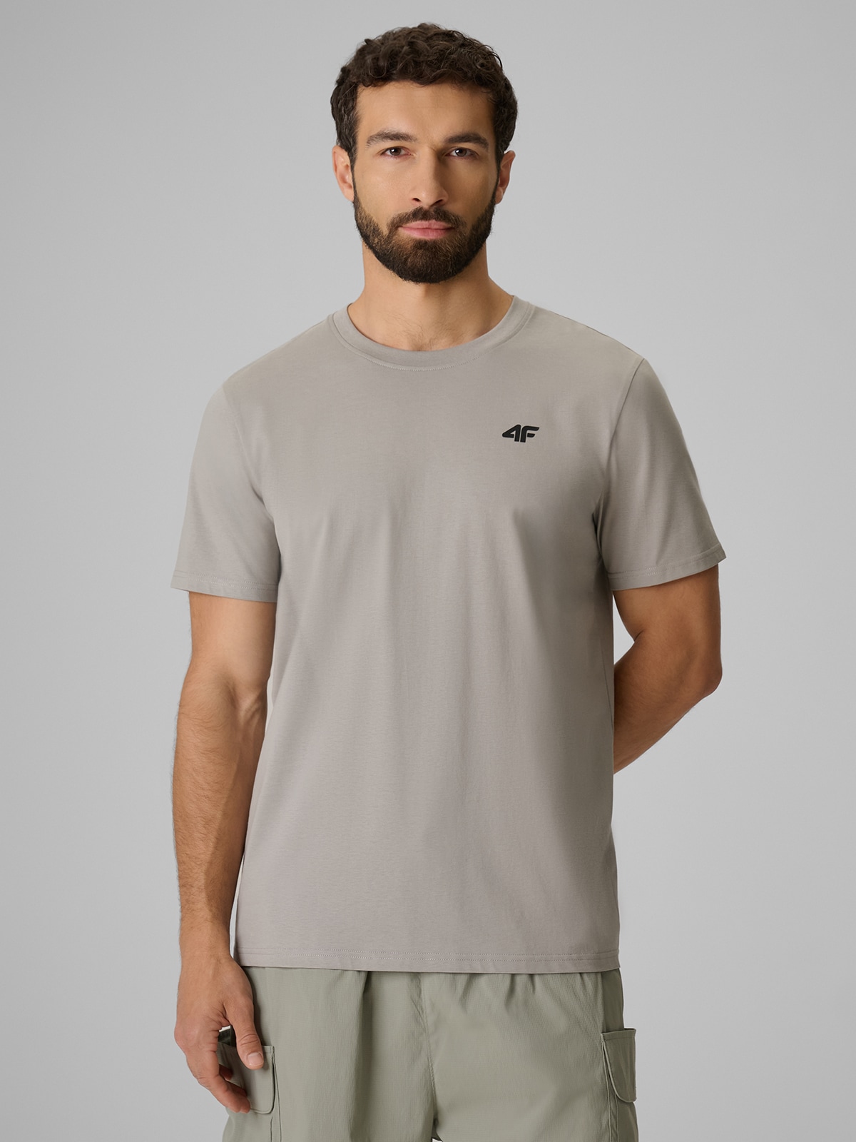4F T-shirt regular gładki męski - szary XXL