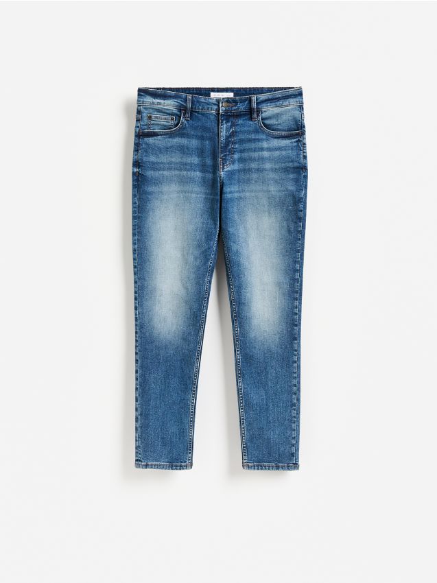 Reserved - Jeansy slim fit z efektem sprania - granatowy
