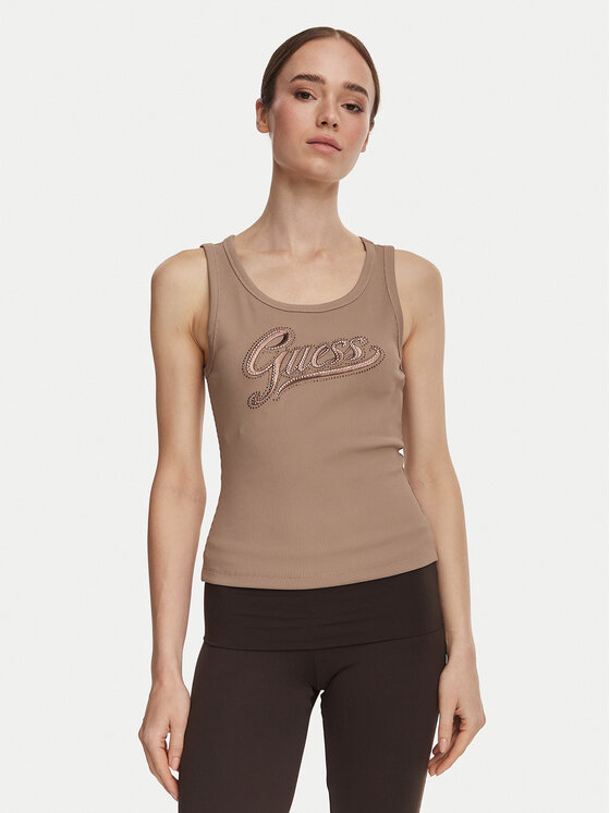 Guess Top W6YP30 K4380 Brązowy jasny Slim Fit