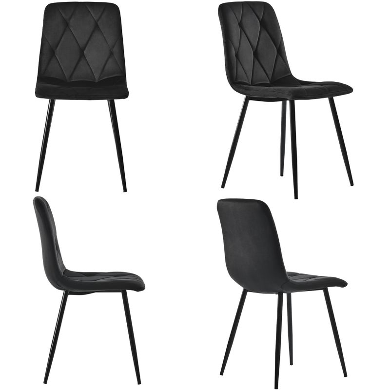 Krzesło do jadalni (4 sztuki), czarne, zestaw 4 krzeseł tapicerowanych, krzesło designerskie, krzesło do jadalni z aksamitu diagonalnego