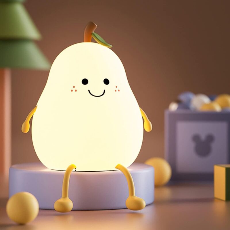 Kreatywna lampka nocna dla dzieci w kształcie gruszki z funkcją timera, 7-kolorowa lampka nocna LED, ładowana przez USB