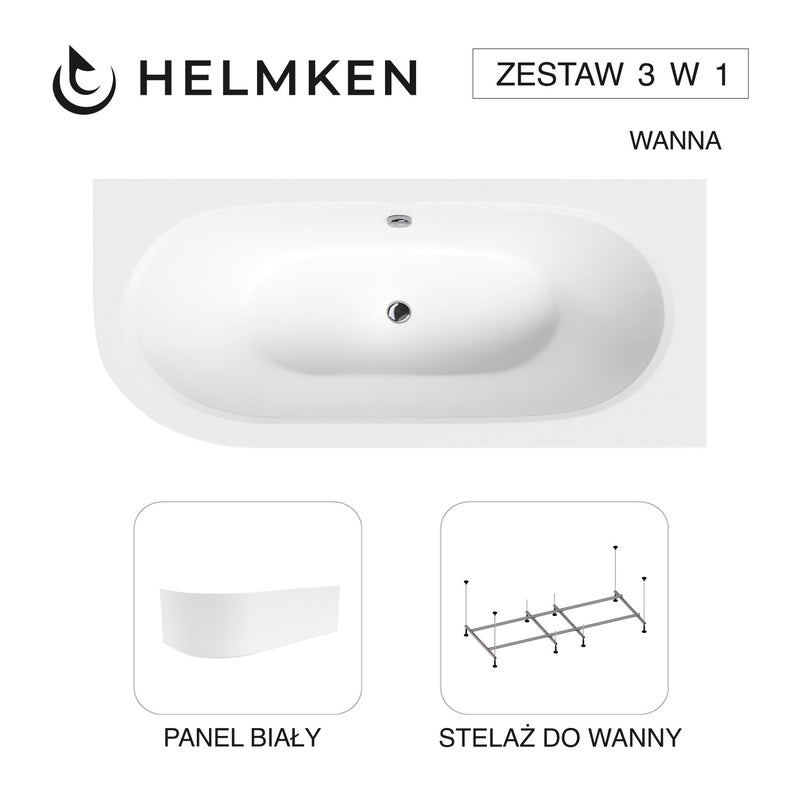 Helmken Wanna akrylowa Marbella Lux 170 x 75 Prawa + Panel Biały + Stelaż do wanien 21210023 / 23092005-3S