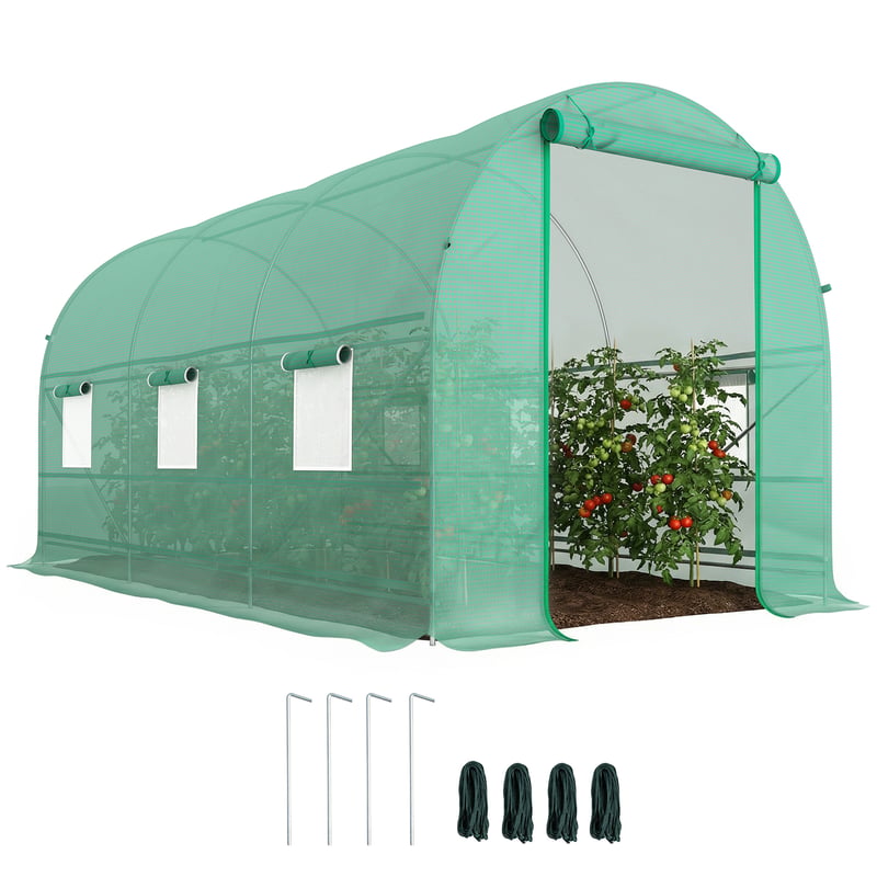 Tunel ogrodowy 8 m², tunel ogrodowy z drzwiami i 6 oknami, plandeka PE 140 g/m² 400 x 200 x 200 cm, kolor zielony