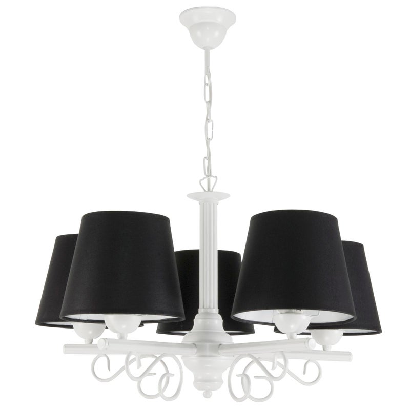 Żyrandol biały retro do sypialni NOMADA NEGRO 60W 5xE27 czarne abażury 55x65cm Edylit