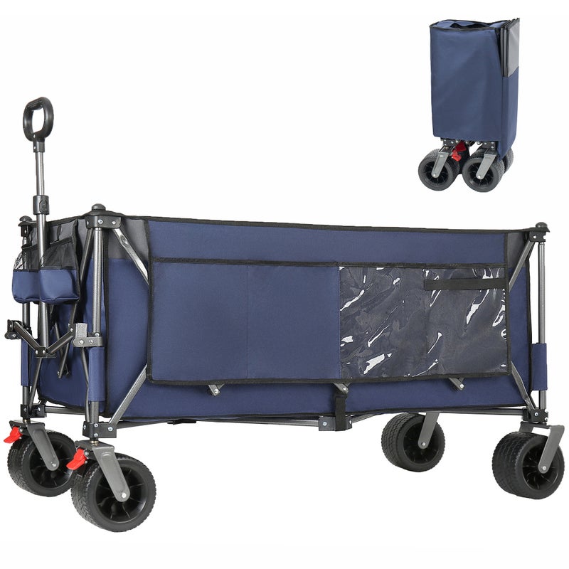 Składany wózek XXXL 300L, ładowność 250KG, składany wózek o długości 130 cm z dodatkową szerokością Wózek terenowy z kołami 17x10 cm