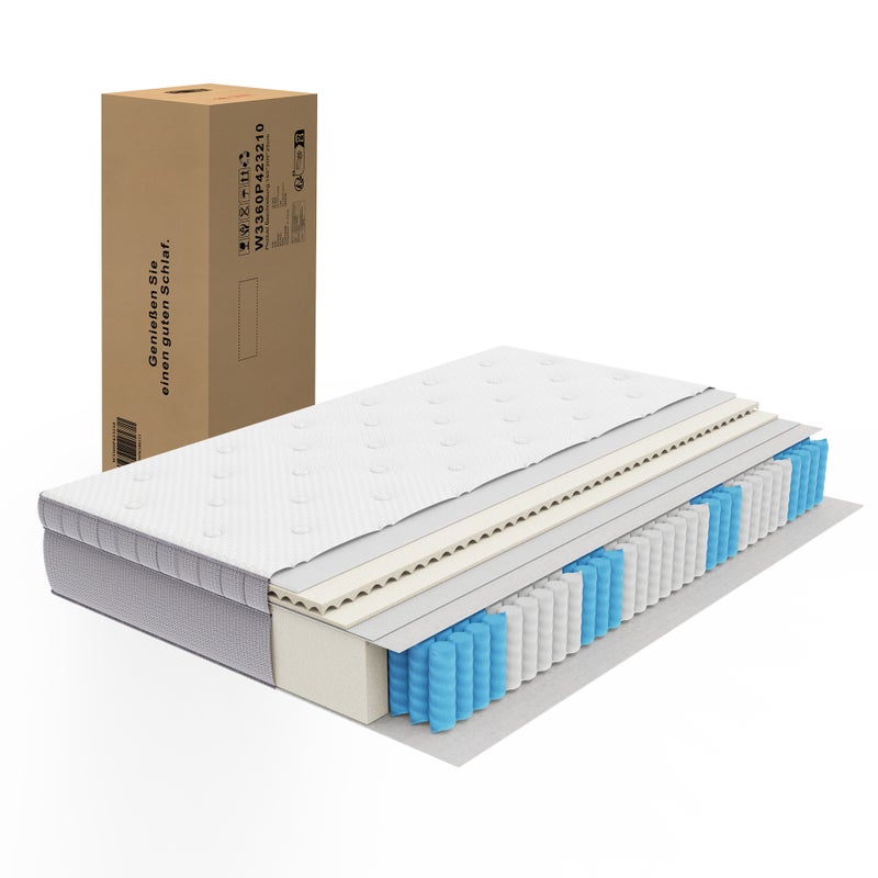 Materac 160x200 H3 wysokość 25cm z pianką komfortową, 7-strefowy materac ze sprężynami kieszeniowymi ergonomiczny
