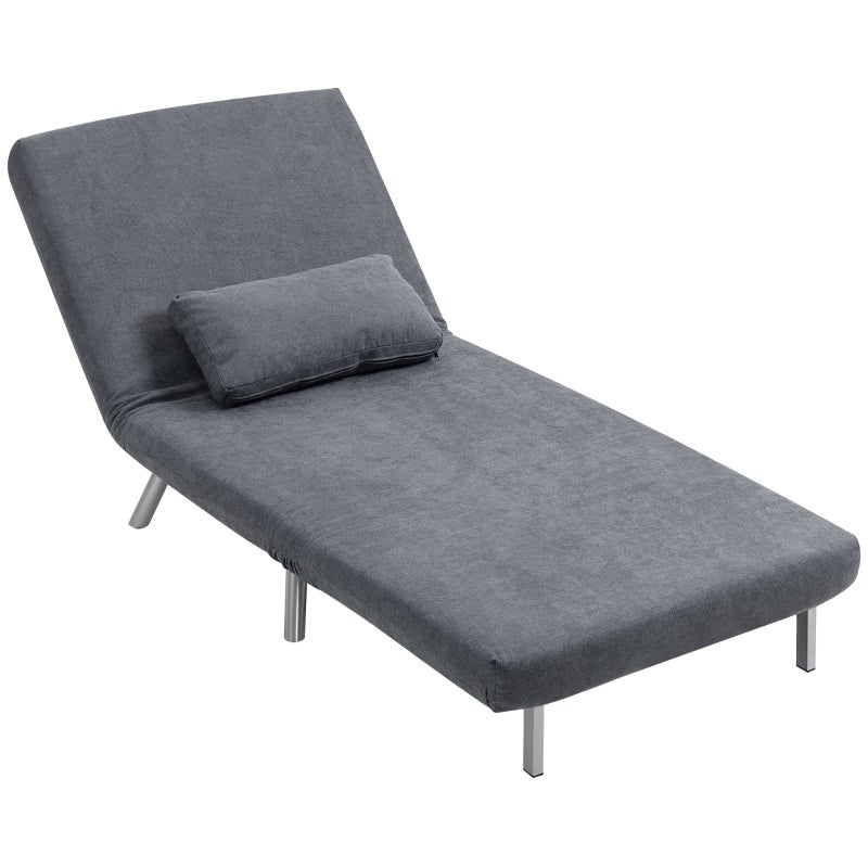 Fotel tapicerowany z funkcją spania, design 2 w 1, krzesło do spania, łóżko gościnne, poszewka z tkaniny, z poduszką, ciemnoszary, fotel, CIEMNY SZARY