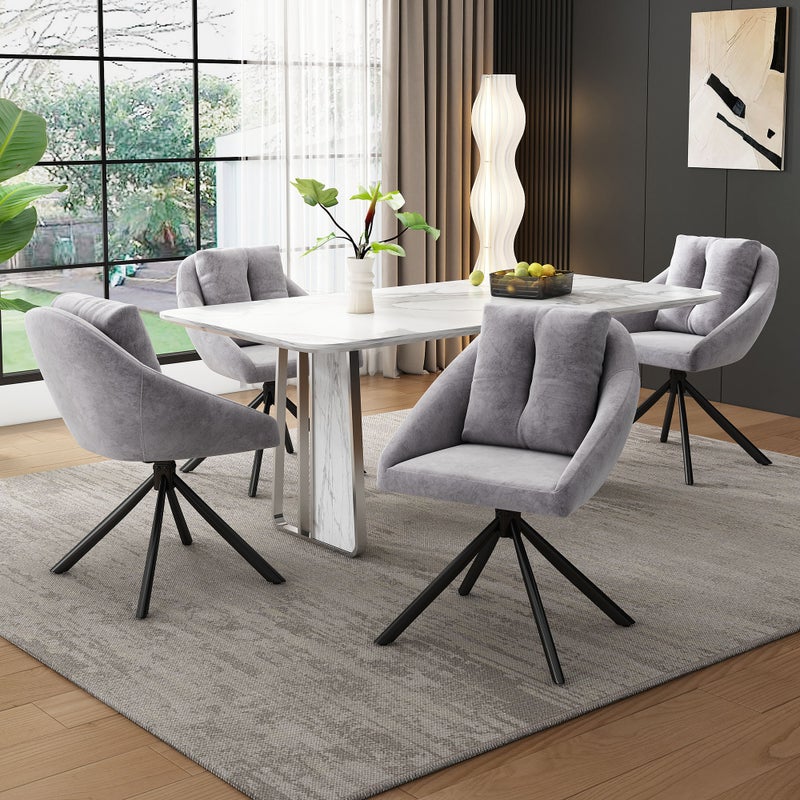 Nowoczesne szare aksamitne krzesła do jadalni, zestaw czterech sztuk, eleganckie i wygodne, oddychająca aksamitna tkanina, ergonomiczna konstrukcja