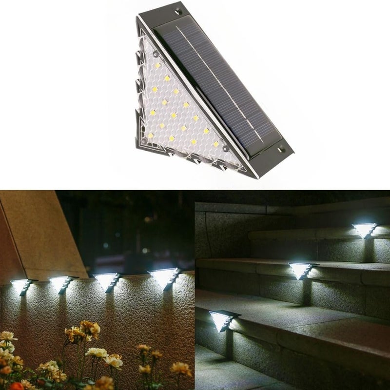 Zestaw 4 lamp solarnych na schody, wodoodpornych, z 16 diodami LED, automatyczne włączanie/wyłączanie, na taras (białe światło)