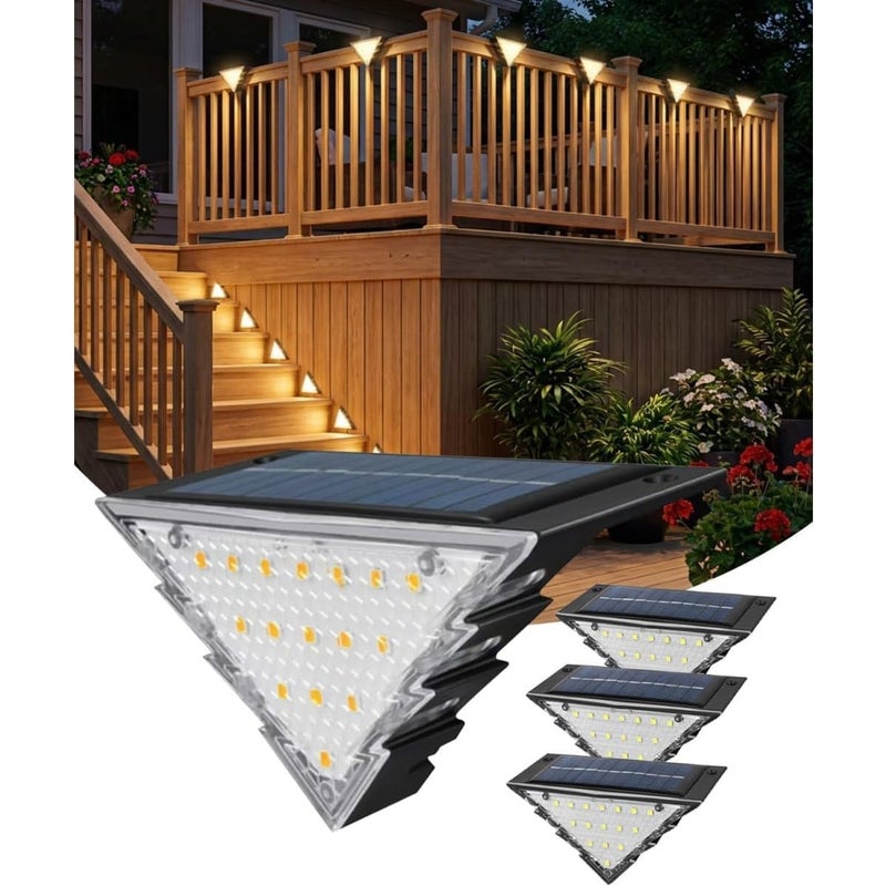 Zestaw 4 lamp solarnych na schody, wodoodpornych, z 16 diodami LED, automatyczne włączanie/wyłączanie, na taras (ciepła biel)