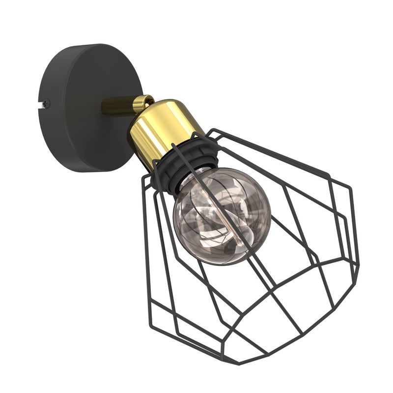 Kinkiet industrialny czarno-złoty regulowany druciany klosz 1xE27 15W Parkla Luminex