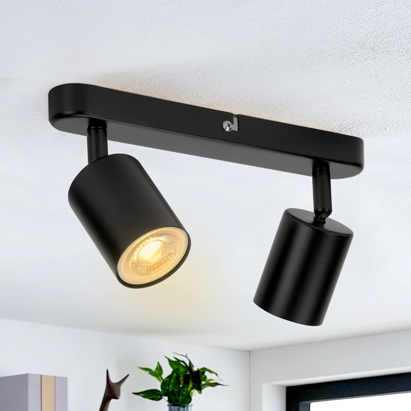 Dwukierunkowy spot sufitowy, regulowany plafon LED GU10, nowoczesny spot, wewnętrzna lampa w stylu industrialnym, żarówka nie jest dołączona, czarna.