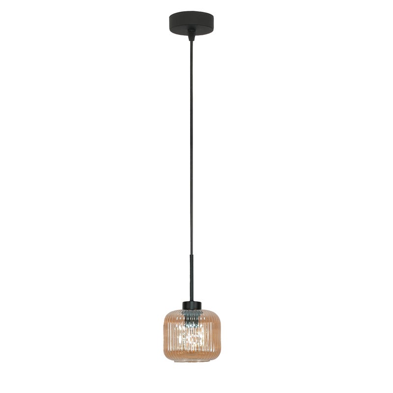 Lampa wisząca pojedyncza czarna do jadalni BEKA AMBER bursztyn klosz 1xE27 Edylit