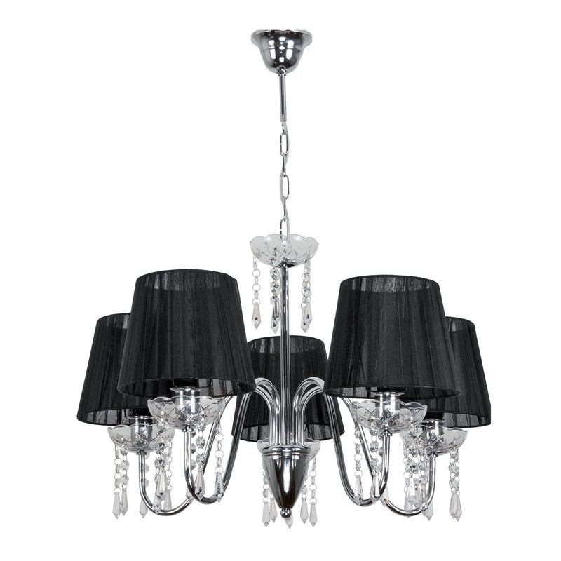 Żyrandol chromowany kryształowy do sypialni MIA NEGRO 5xE27 czarne abażury 60x70cm Edylit