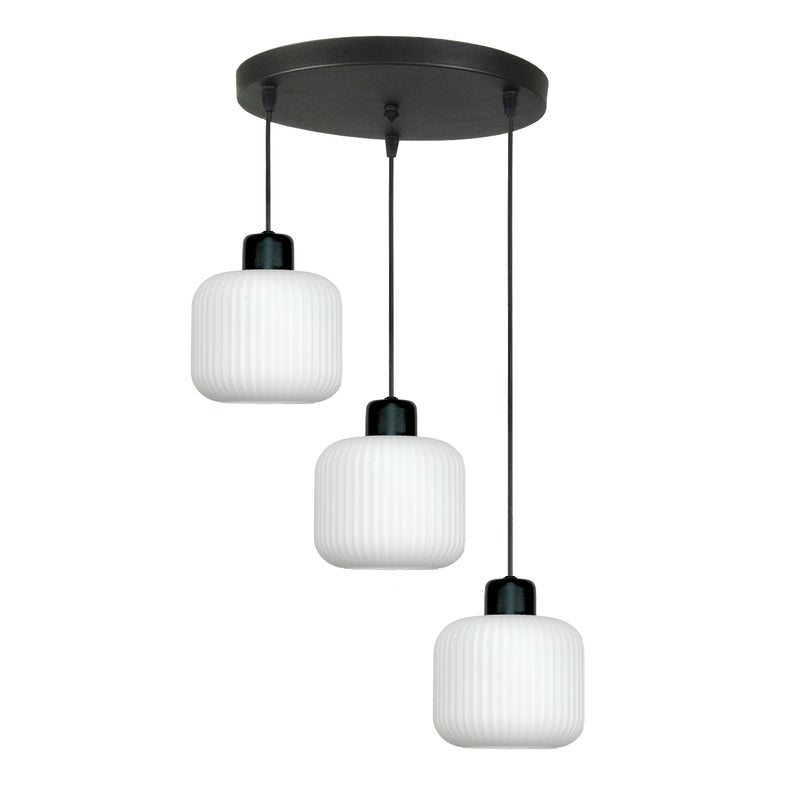Lampa wisząca czarna 3 punktowa do salonu BEKA BIANCO białe klosze 3xE27 Edylit