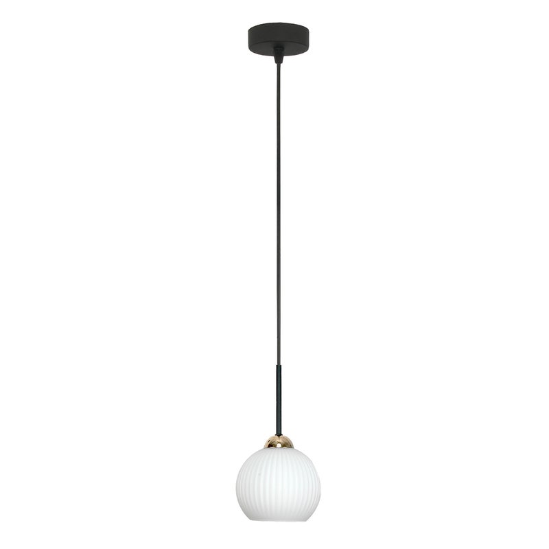 Lampa wisząca czarna pojedyncza E27 FIONA biała kula nowoczesna Edylit