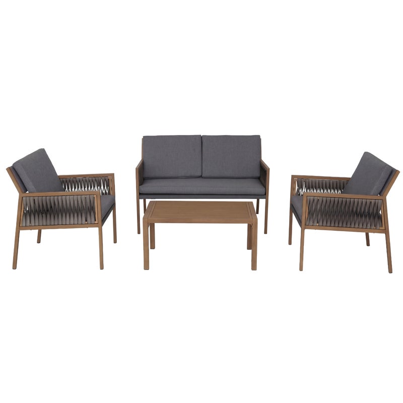 Zestaw ogrodowy HWC-Q12, zestaw wypoczynkowy, sofa, polirattan olefinowy (210 g/m²) ~ ciemnoszary