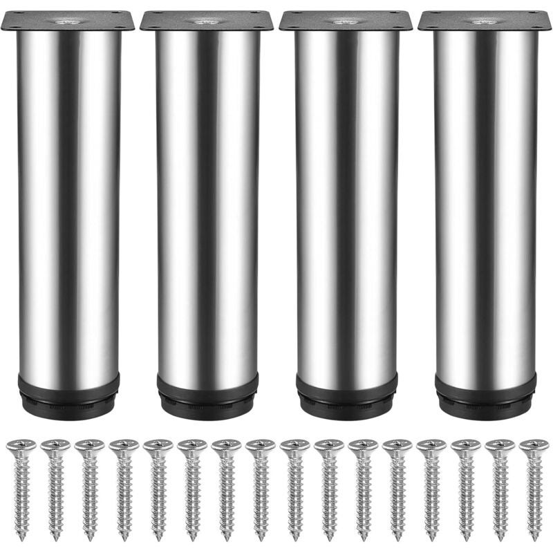 4 nóżki meblowe ze stali nierdzewnej - 50 x 200 mm, metalowe nogi stołowe, nóżki podporowe do szafek, nóżki meblowe z regulacją wysokości 10 mm