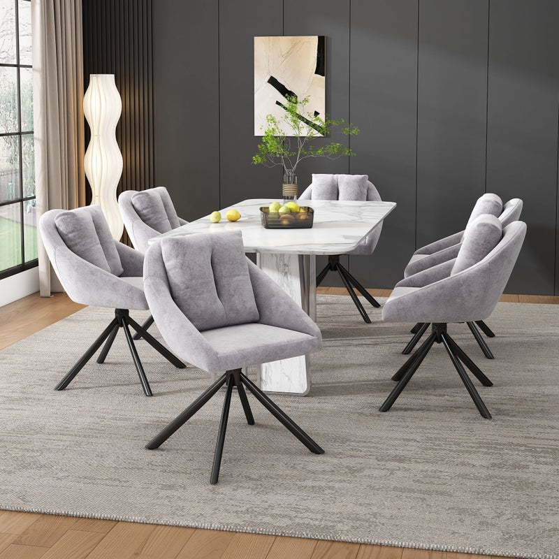 Nowoczesne szare aksamitne krzesła do jadalni, zestaw sześciu sztuk, eleganckie i wygodne, oddychający aksamitny materiał, ergonomiczna konstrukcja