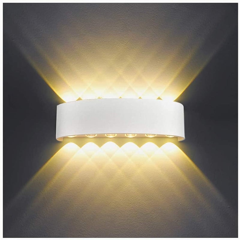 Nowoczesna biała lampa ścienna LED 12 W, wodoodporna, aluminiowa lampa ścienna zewnętrzna, światło punktowe góra/dół na schody