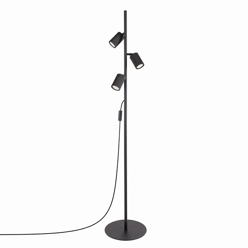 Lampa podłogowa nowoczesna czarna ruchome ryflowane reflektorki 3xGU10 10W KARBON Sollux Lighting