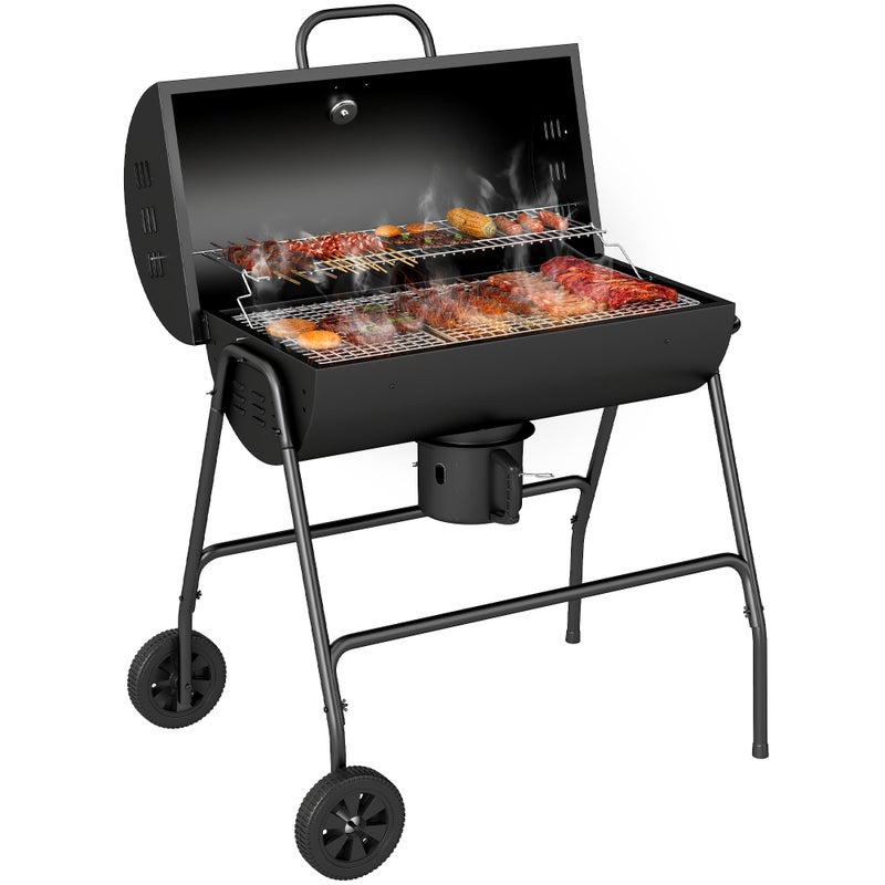 Grill węglowy wykonany z metalu Wędzarnia BBQ z pokrywką Kółka termometru Regulowany uchwyt tacy na węgiel drzewny