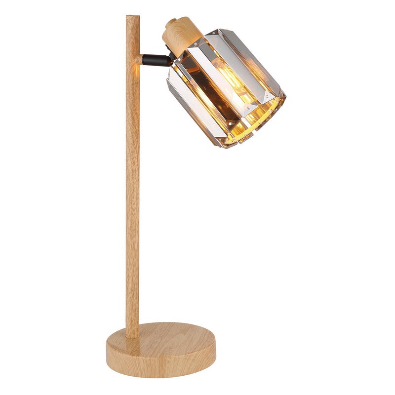 Lampa stołowa K5 z drewna i szkła z kryształami w kolorze dymu, 1x E14
