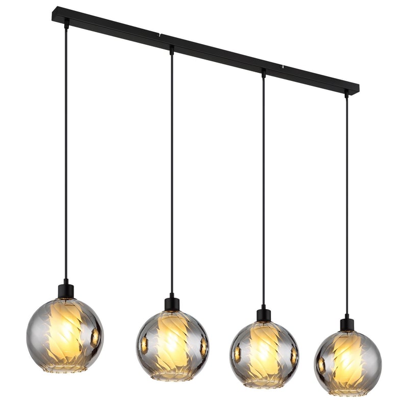 Lampa wisząca Globo Ulf Matte Black Bar, klosz z przydymionego szkła, 4 żarówki E27