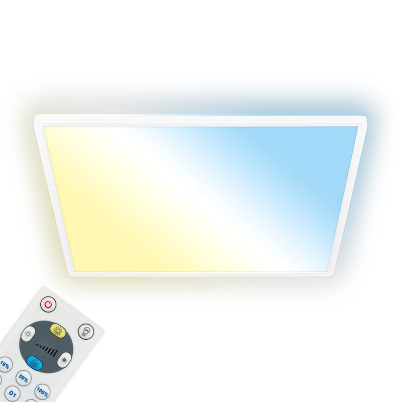 Lampa sufitowa LED Briloner Tava, płaska, ściemnialna, sterowana pilotem, światło pośrednie, płaska, biała, 56 x 56 x 3 cm
