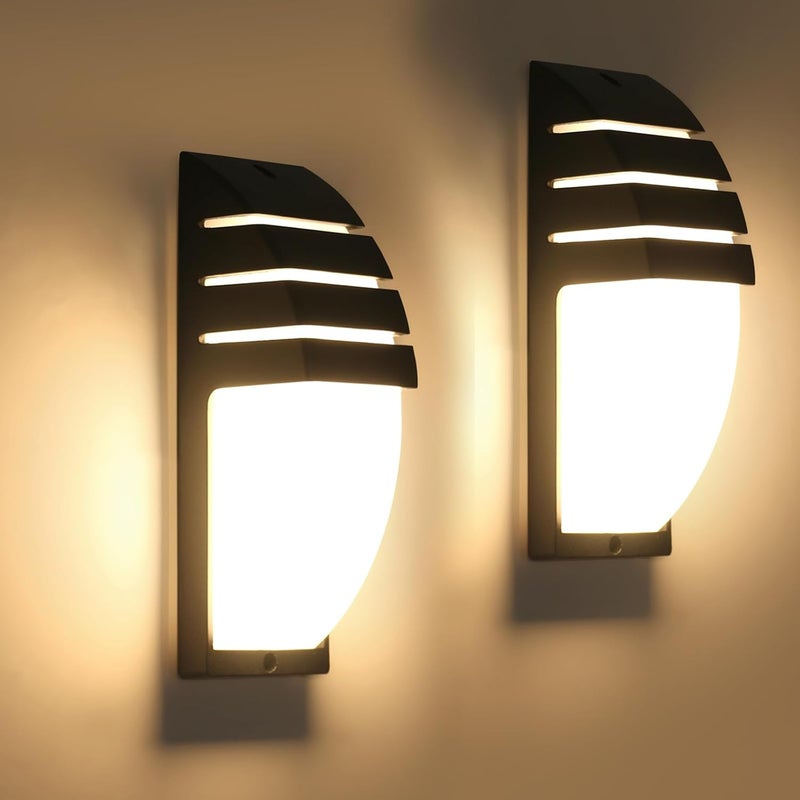 Zestaw 2 zewnętrznych lamp ściennych LED, 6 W, 1300 lm, IP65, wodoodporna lampa ścienna, ciepłe światło 3000 K, czarna lampa ścienna